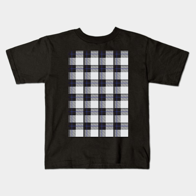 Black and White plaid with blue stripe Kids T-Shirt by Schadow-Studio